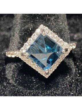Ring Blue Topaz White Spinel Size 9.75 4.2 Ct. Approx. Total Sterling Silver Sta